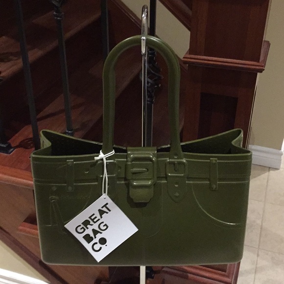 Great Bag Co. Designer Robert Verdi Rubber Tote Bag Purse Army Green - Picture 15 of 15